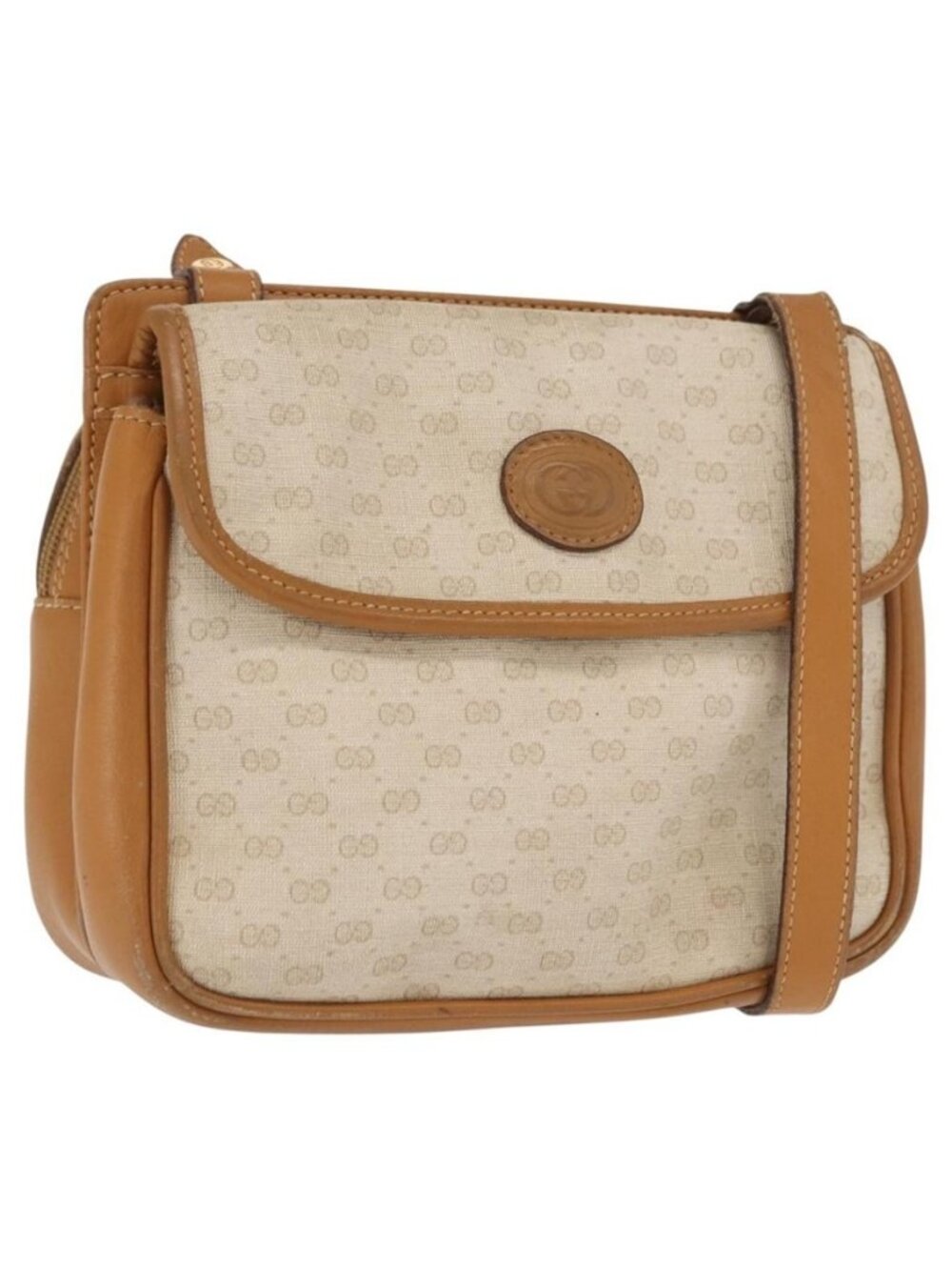 Authentic GUCCI Micro GG Supreme Shoulder Bag PVC Beige Gold 007 23 0114